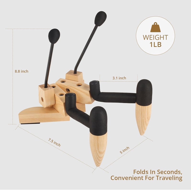 DIDA Foldable Wooden Ukulele Stand - Compact and Portable Storage for Ukulele, Mandolin and Violin Sturdy Design - Perfect for Home, Studio, or Concert Use (Ashwood) - Image 2